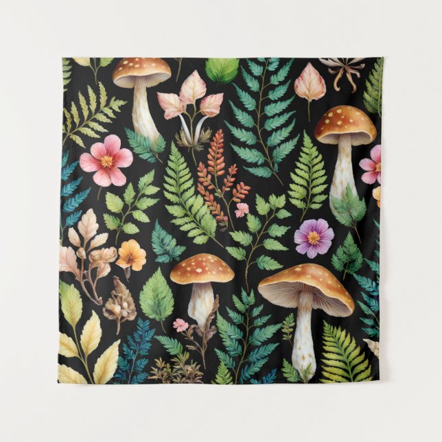Dark Forest Mushroom Woodland Pattern Art Tapestry (Front)