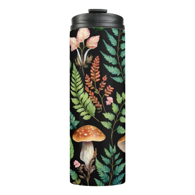 Dark Forest Mushroom Woodland Pattern Art Thermal Tumbler (Front)