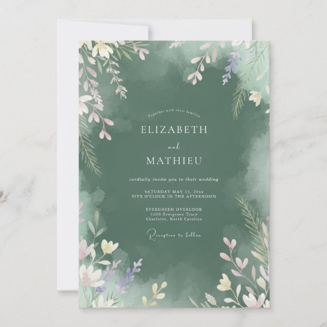 Dark Forest Watercolor Wedding Invitation (Front)