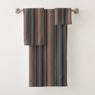 Dark Forest Woodlands Stripes Design Bath Towel Set