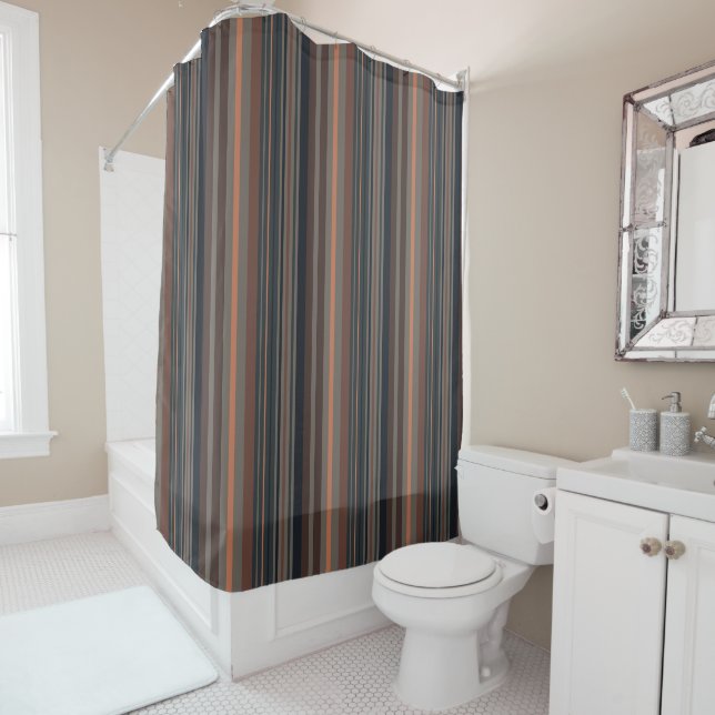 Dark Forest Woodlands Stripes Design  Shower Curtain (In Situ)