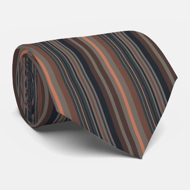 Dark Forest Woodlands Stripes Design  Tie (Rolled)