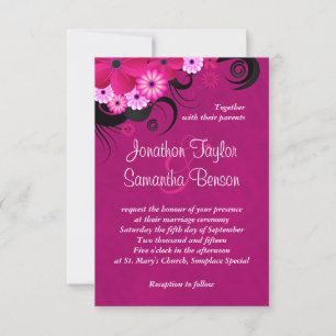 Dark Fuchsia Floral 3.5" x 5" Wedding Invites