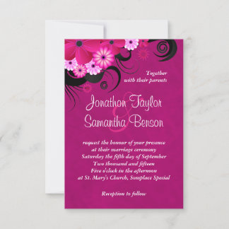 Dark Fuchsia Floral 3.5" x 5" Wedding Invites