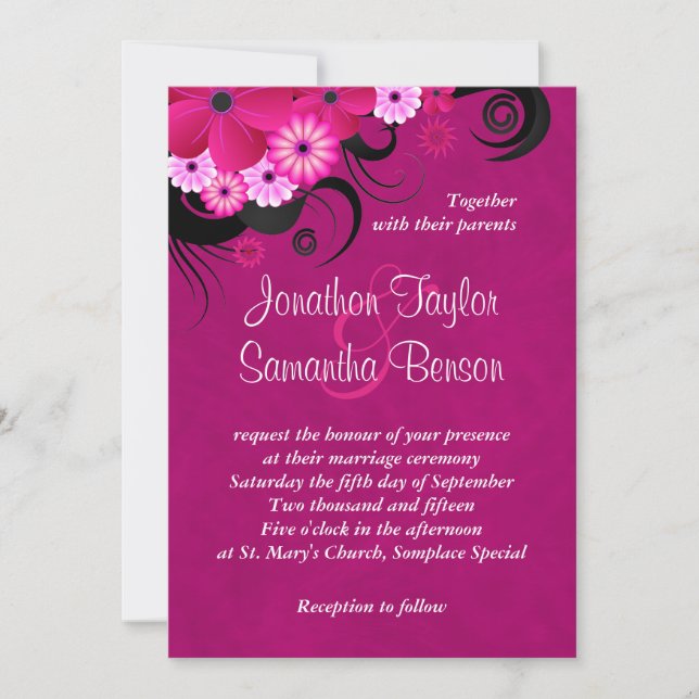 Dark Fuchsia Floral 5" x 7" Wedding Invites (Front)