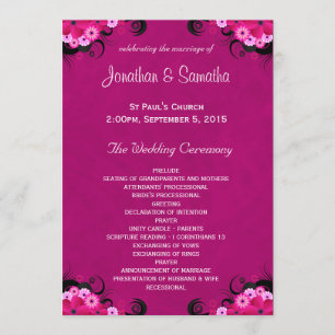 Dark Fuchsia Floral Flat Wedding Program Template