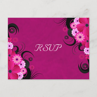 Dark Fuchsia Floral Wedding RSVP Reply Cards
