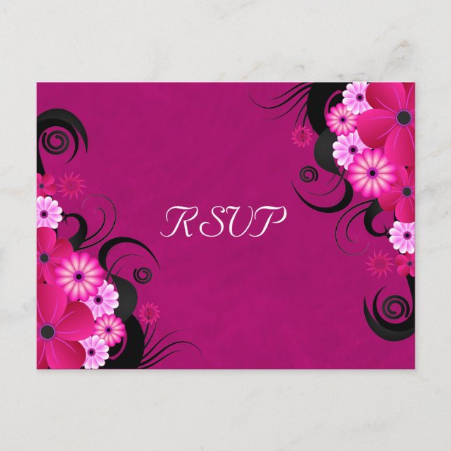 Dark Fuchsia Floral Wedding RSVP Reply Cards (Front)