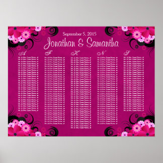 Dark Fuchsia Floral Wedding Table Seating Charts