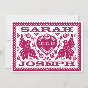 Dark Fuchsia Papel Picado Style Love Birds Invitation