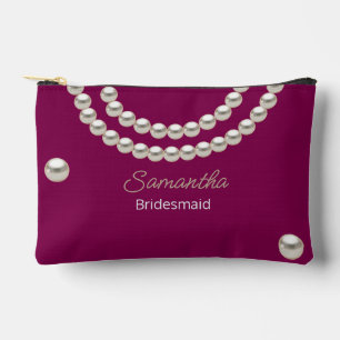 Dark fuchsia Pearl Necklace  Accessory Pouch
