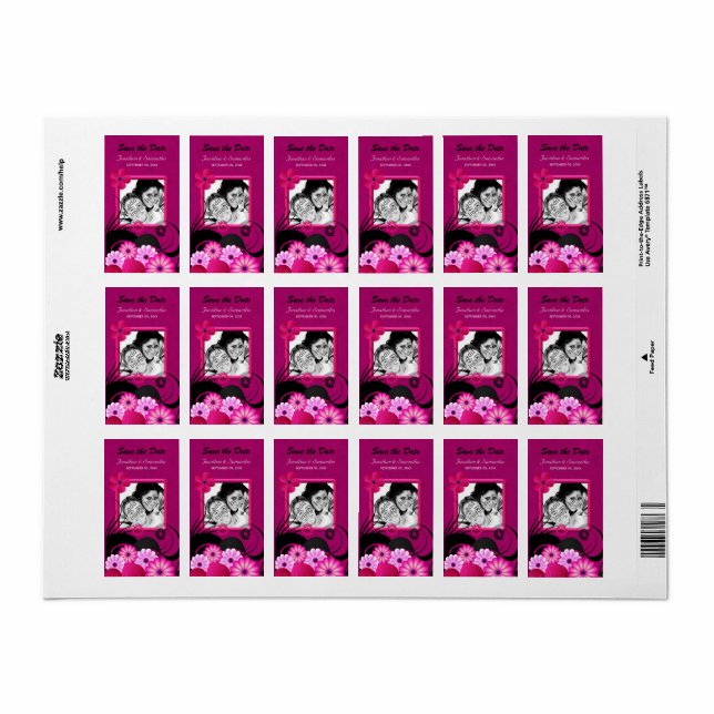 Dark Fuchsia Photo Save The Date Favour Labels (Full Sheet)