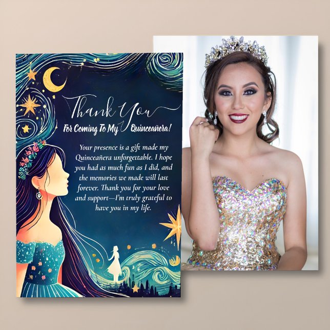 Dark Fun Star Prom Starry Night Sky Quinceanera Thank You Card (Creator Uploaded)