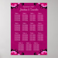 Dark Fuschia Floral Wedding 15 Table Seating Chart