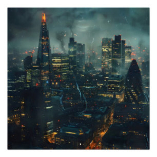 Dark Futuristic Stormy City Photo Print