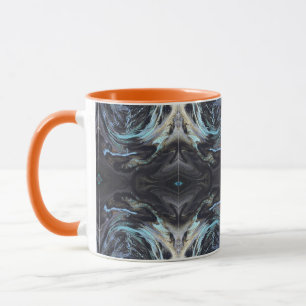 Dark Galaxy Blue Gold Marble Fluid Art Orange Acce Mug