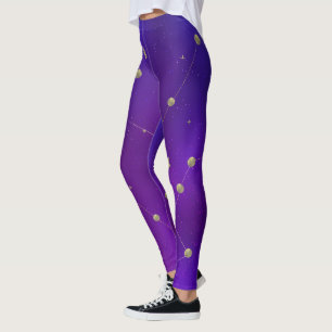 Dark Galaxy Constellation Faux Gold Purple Leggings