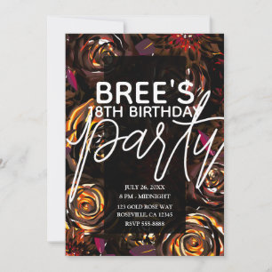 Dark Garden Autumn Flowers Fall Birthday Party  Invitation