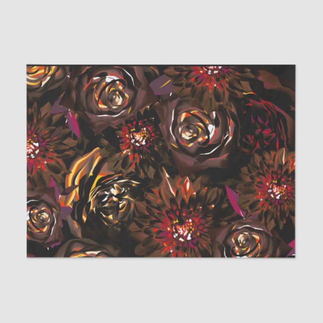 Dark Garden Autumn Glow Flowers Fall Wedding Tissue Paper (Front)