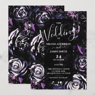Dark Garden Bewitching Purple Flowers Wedding Invitation