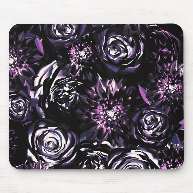 Dark Garden Bewitching Purple Glam Flowers Mouse Pad (Front)