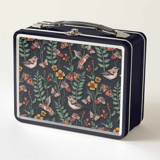 Dark Garden Birds & Butterflies Metal Lunch Box (Front)
