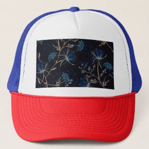 Dark Garden: Monotone Blue Floral Trucker Hat