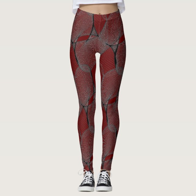 Dark Garnet Red 650000 & "Spider Web" Lace  Leggings (Front)