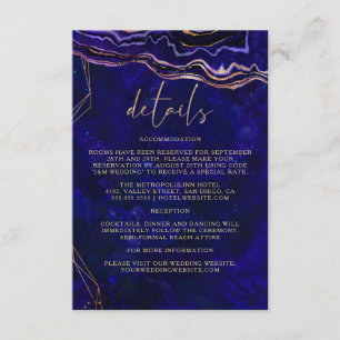 Dark Geode Deep Blue Agate Wedding Details Enclosure Card