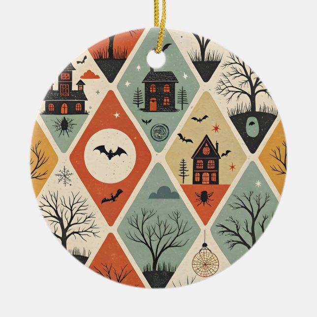 Dark ghost pattern ceramic tree decoration (Front)