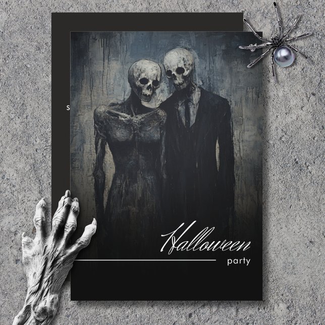 Dark Ghoulish Couple Black & White Halloween Party Invitation (Dark Ghoulish Couple Black & White Halloween Party Invitation)