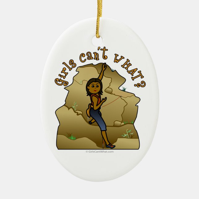 Dark Girl Rock Climber Ceramic Tree Decoration (Front)
