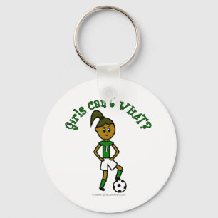 Dark Girls Soccer in Green Uniform Key Ring
