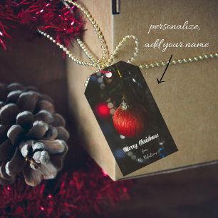 Dark glamour red Christmas bables and garland Gift Tags