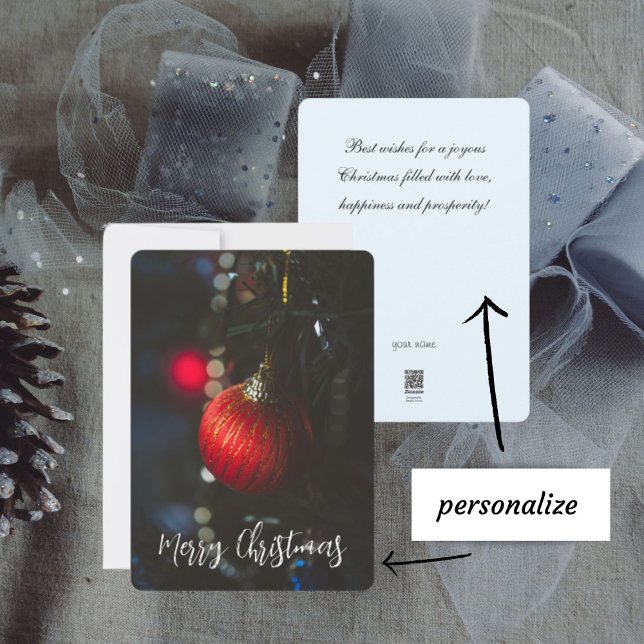 Dark glamour red Christmas baubles and garland  Holiday Card (Creator Uploaded)