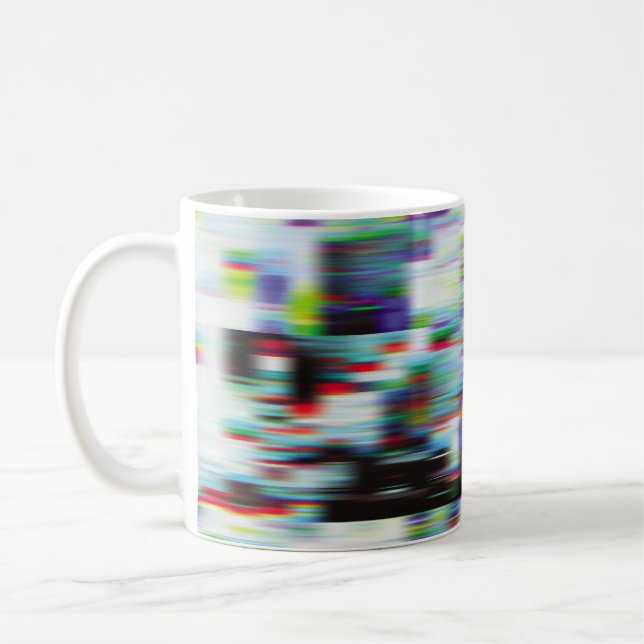 Dark glitch background, illustration. Black, blue, Coffee Mug (Left)