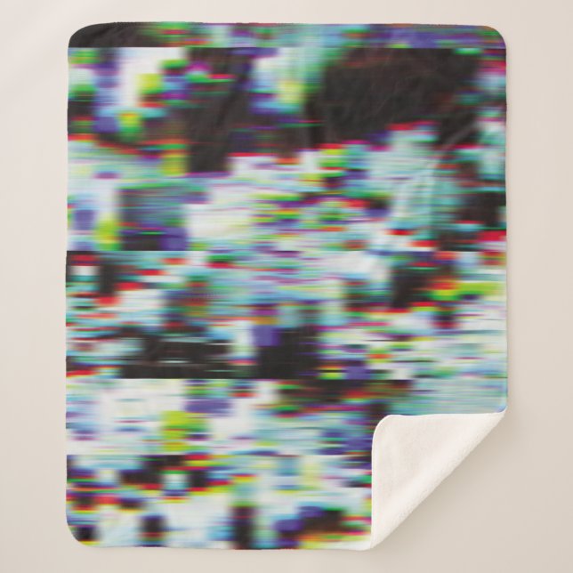 Dark glitch background, illustration. Black, blue, Sherpa Blanket (Front)