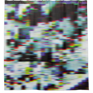Dark glitch background, illustration. Black, blue, Shower Curtain