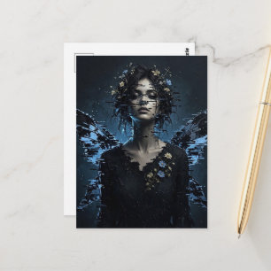 Dark Glitch Fairy With Flowers Postcard