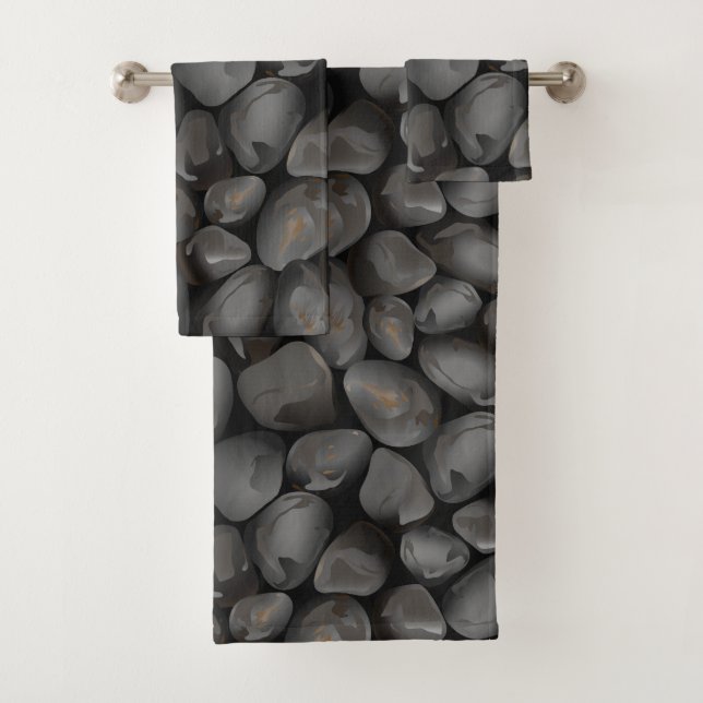 Dark glossy pebbles bath towel set (Insitu)