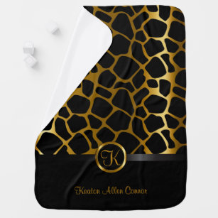 Dark Gold and Black Giraffe Design Pattern Baby Blanket