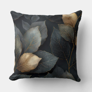 Dark Gold Botanical Throw Pillow