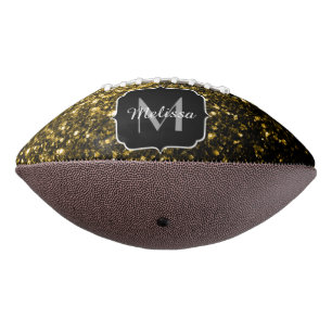 Dark gold faux glitter sparkle Monogram name Football