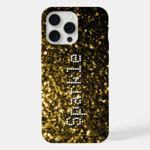 Dark gold faux glitters sparkles Your text iPhone 15 Pro Max Case