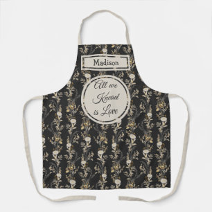 Dark Gold Floral Monogram  Apron
