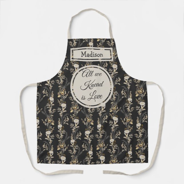 Dark Gold Floral Monogram  Apron (Front)