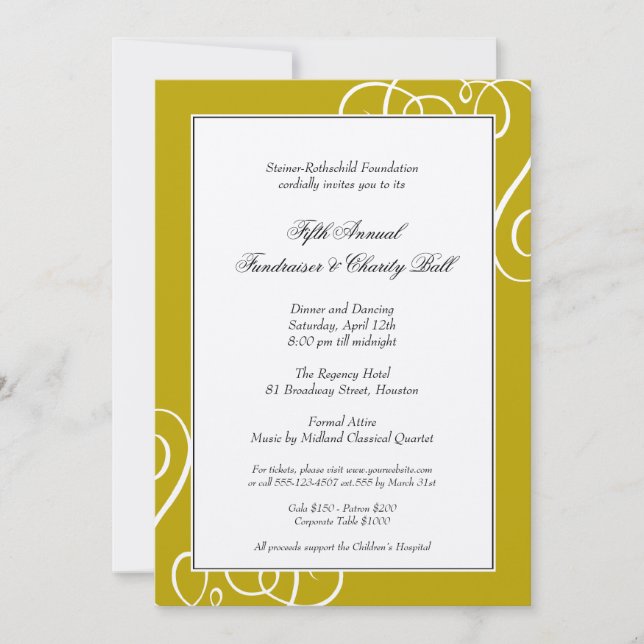 Dark gold frame enchanted swirl gala formal event invitation (Front)