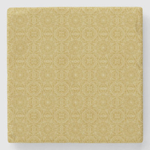 Dark gold geometric star wheel abstract art stone coaster