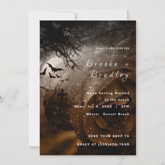 Dark Gold Rose & Grey Sky Gothic Wedding Invitation (Front)