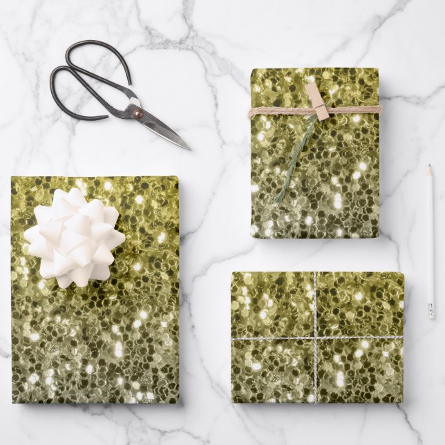  Dark gold silver faux glitter sparkles bling Wrapping Paper Sheet (Front)